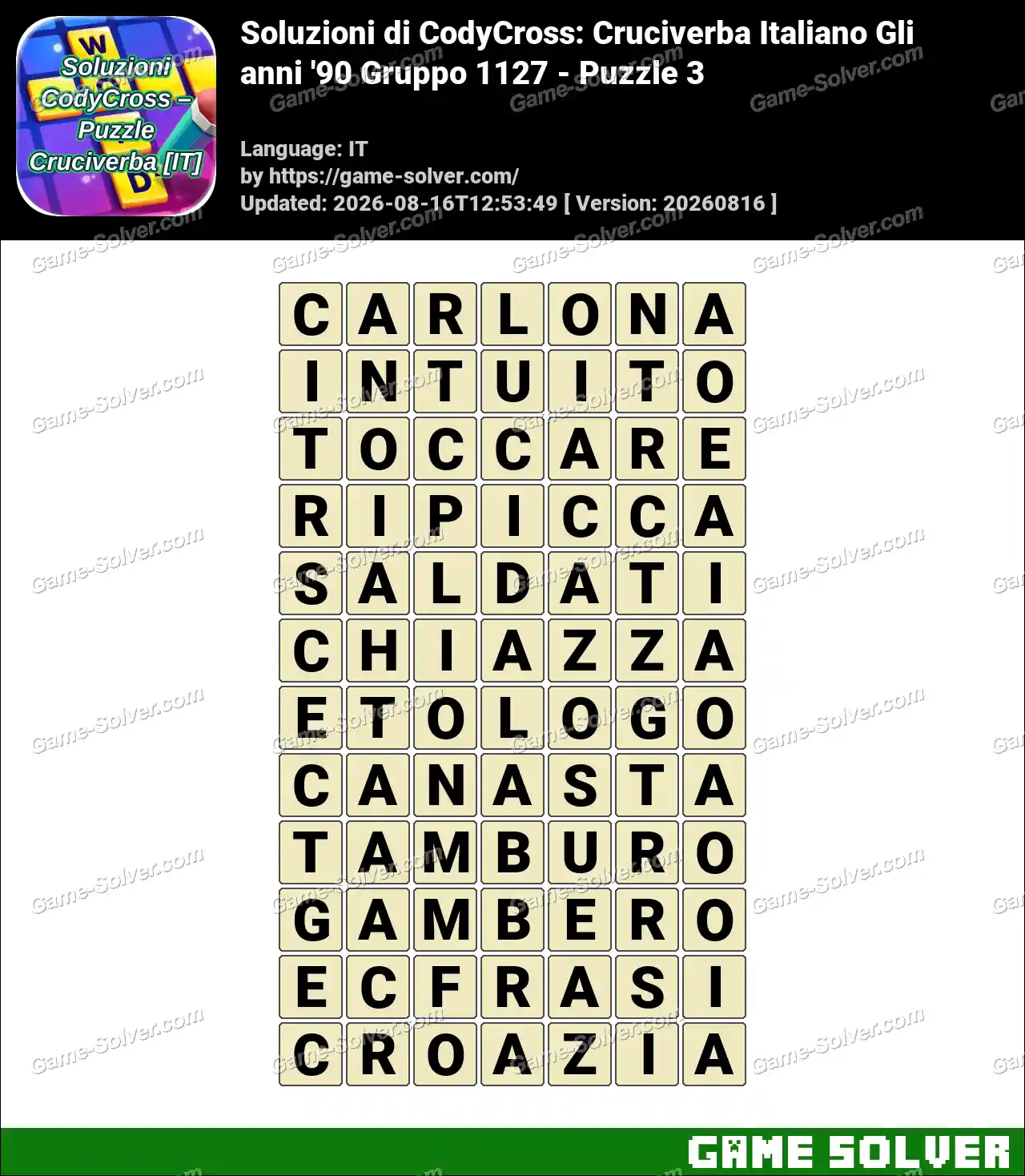 Soluzioni di CodyCross: Cruciverba Italiano Gli anni ’90 Gruppo 1127 – Puzzle 3